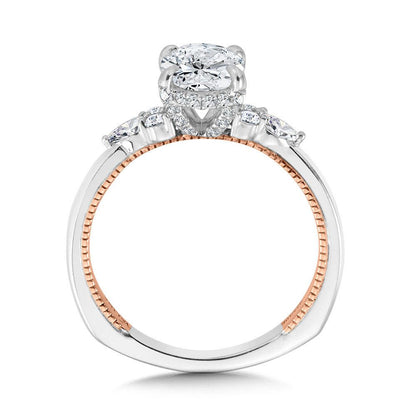 Valina Oval-Cut Two-Tone & Milgrain-Beaded Hidden Halo Diamond Engagement Ring R2220WP