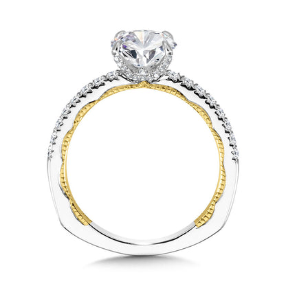 Valina Straight Two-Tone & Milgrain-Beaded Hidden Accents Diamond Engagement Ring R2221WY