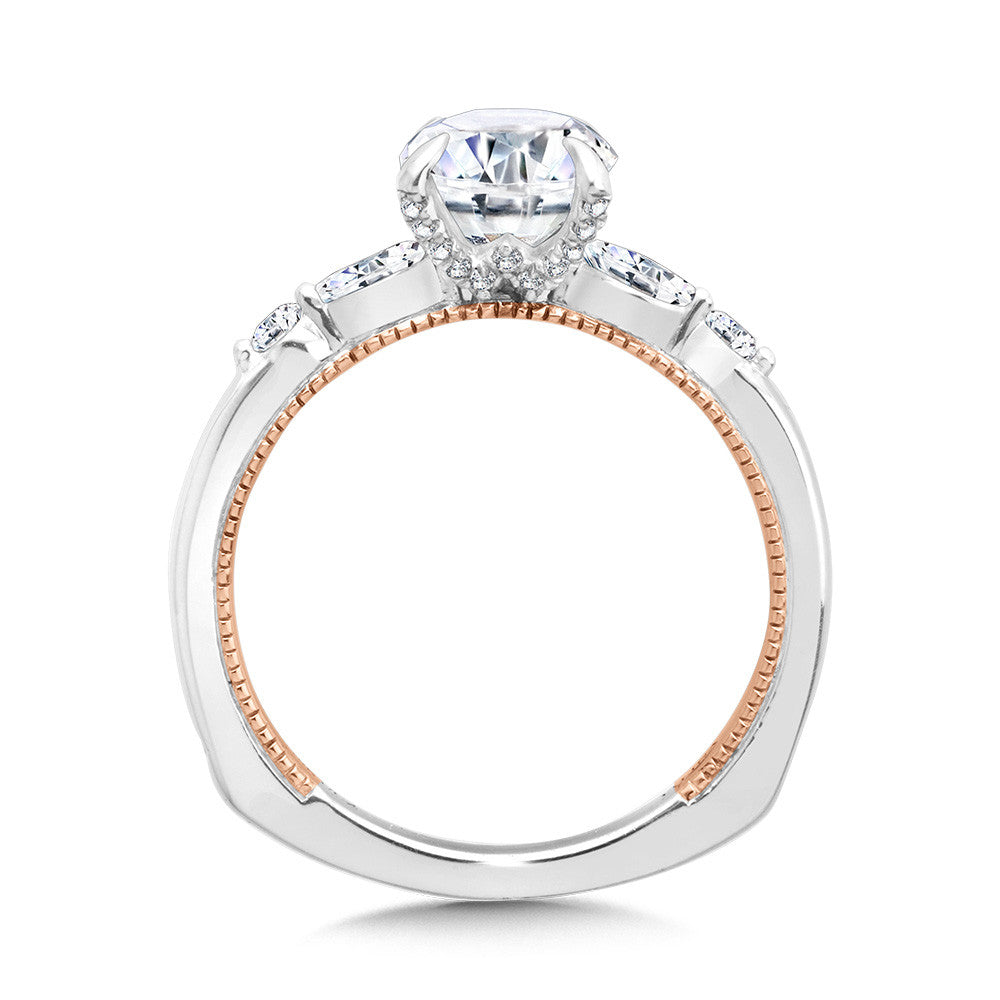 Valina Marquise-Accented Two-Tone & Milgrain-Beaded Hidden Accents Diamond Engagement Ring R2222WP