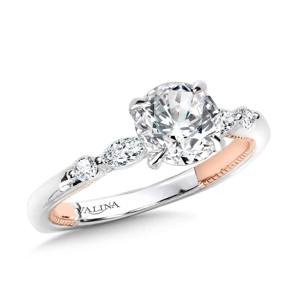 MARQUISE-ACCENTED TWO-TONE & MILGRAIN-BEADED HIDDEN ACCENTS DIAMOND ENGAGEMENT RING R2222WP