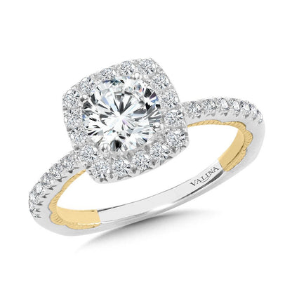 Valina Two-Tone & Milgrain-Beaded Cushion-Shaped Diamond Halo Engagement Ring R2223WY