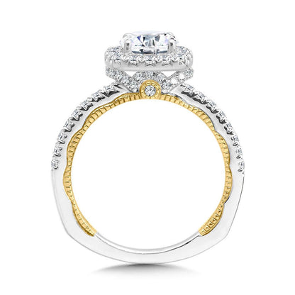 Valina Two-Tone & Milgrain-Beaded Cushion-Shaped Diamond Halo Engagement Ring R2223WY