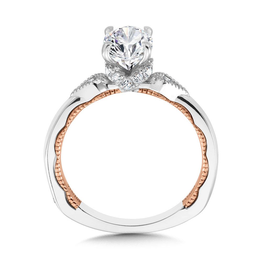 Valina Two-Tone & Milgrain-Beaded Three-Stone Illusion Diamond Collar Engagement Ring R2224WP