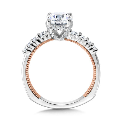 Valina Graduating Two-Tone & Milgrain-Beaded Hidden Halo Diamond Engagement Ring R2225WP