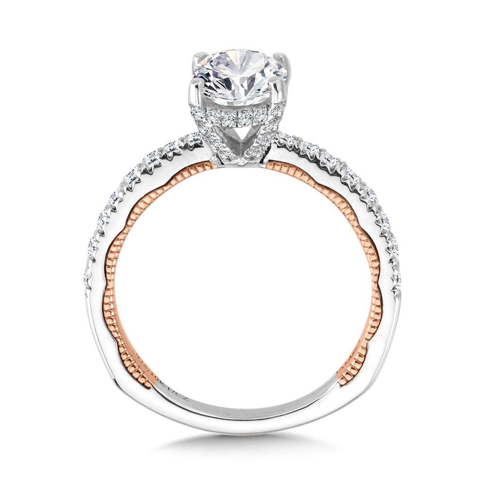 Valina Oval-Cut, Tapered, Two-Tone & Milgrain-Beaded Hidden Halo Diamond Engagement Ring R2227WP