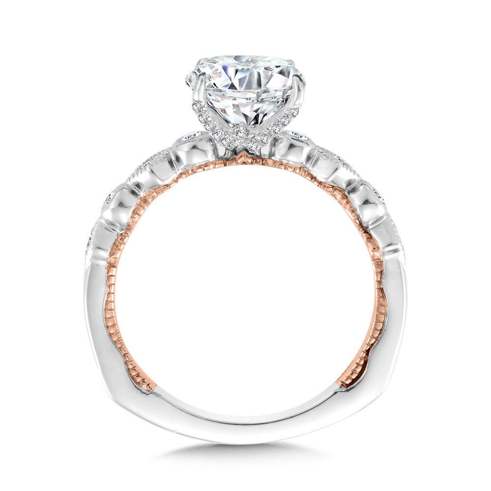 Valina Stackable Two-Tone & Milgrain-Beaded Hidden Halo Diamond Engagement Ring R2228WP