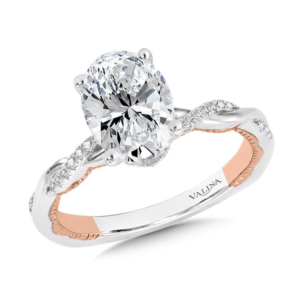 Valina Oval-Cut Diamond & Two-Tone, Milgrain-Beaded, Crisscross Hidden Halo Engagement Ring R2235WP