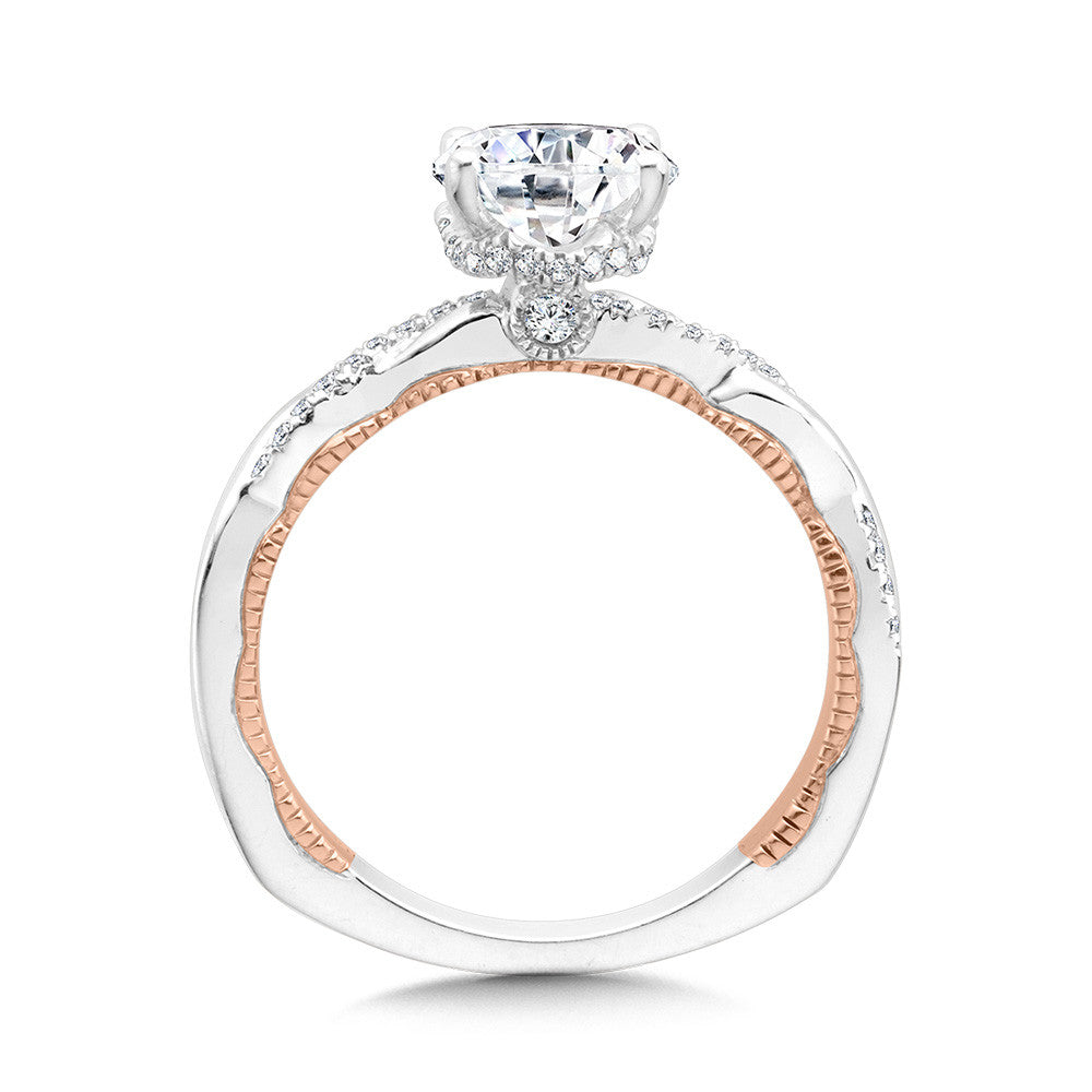 Valina Oval-Cut Diamond & Two-Tone, Milgrain-Beaded, Crisscross Hidden Halo Engagement Ring R2235WP