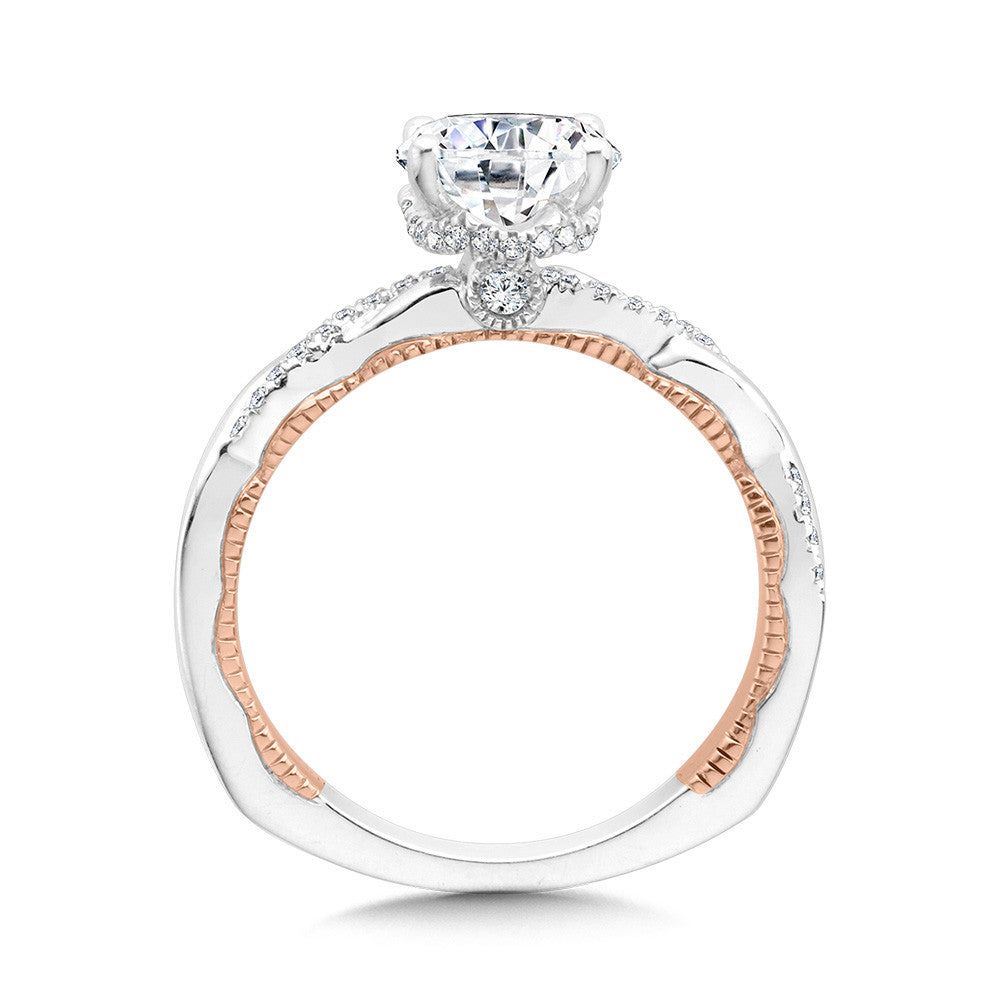 Valina Oval-Cut Diamond & Two-Tone, Milgrain-Beaded, Crisscross Hidden Halo Engagement Ring R2235WP