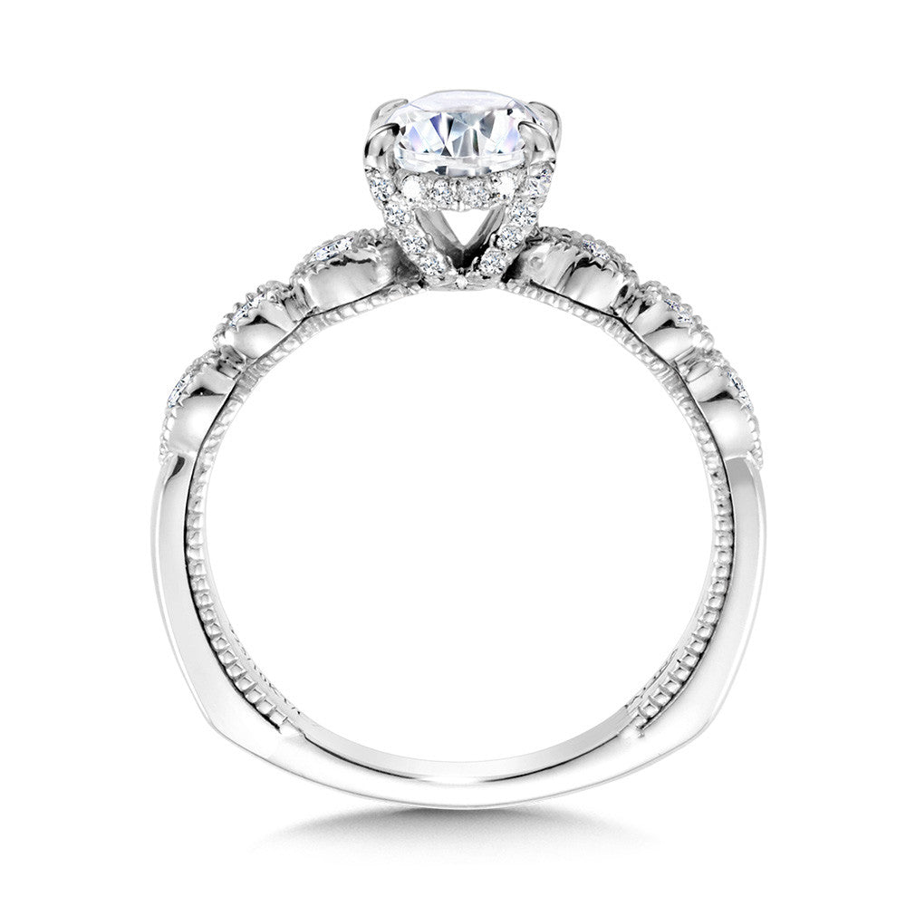 Valina Oval-Cut, Stackable & Milgrain-Beaded Hidden Halo Diamond Engagement Ring R2236W