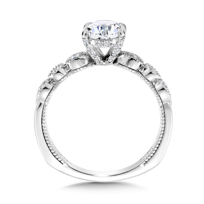 Valina Oval-Cut, Stackable & Milgrain-Beaded Hidden Halo Diamond Engagement Ring R2236W