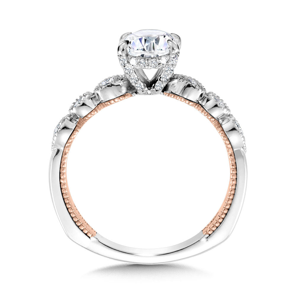 Valina Oval-Cut, Stackable, Two-Tone & Milgrain-Beaded Hidden Halo Diamond Engagement Ring R2236WP