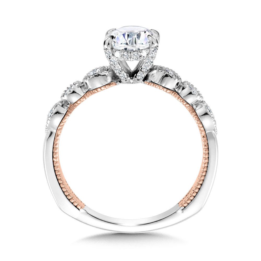 Valina Oval-Cut, Stackable, Two-Tone & Milgrain-Beaded Hidden Halo Diamond Engagement Ring R2236WP