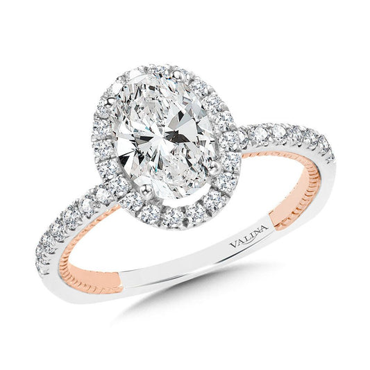 Valina Oval-Cut Two-Tone & Milgrain-Beaded Hidden Halo, Diamond Halo Engagement Ring R2237WP