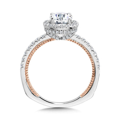 Valina Oval-Cut Two-Tone & Milgrain-Beaded Hidden Halo, Diamond Halo Engagement Ring R2237WP