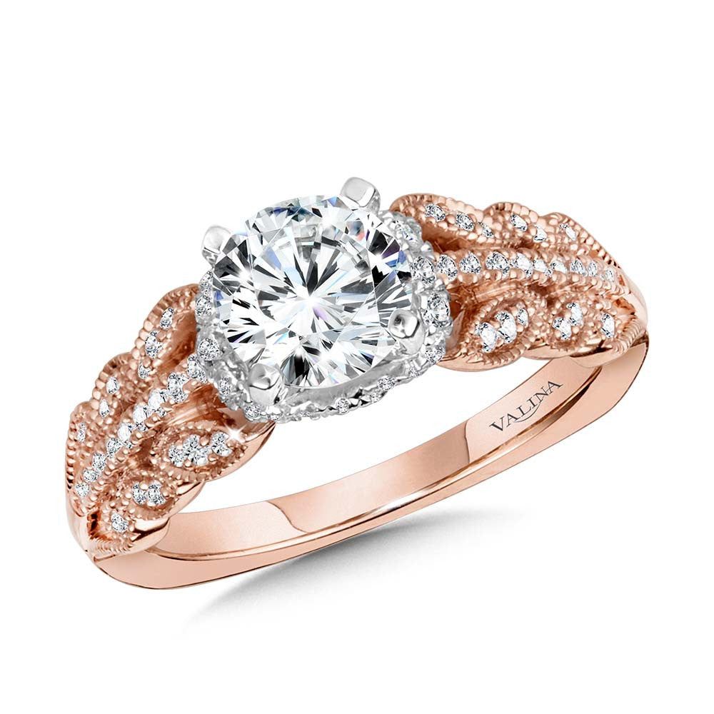 Valina Floral-Inspired, Milgrain-Beaded, Hidden Accents Diamond Engagement Ring R2240PW