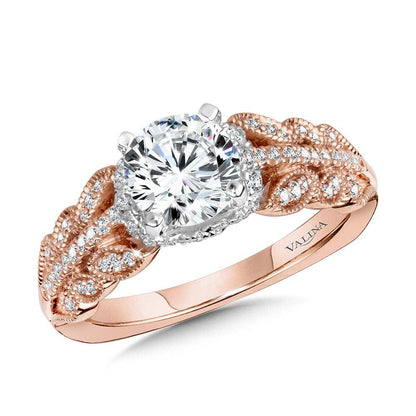 Valina Floral-Inspired, Milgrain-Beaded, Hidden Accents Diamond Engagement Ring R2240PW