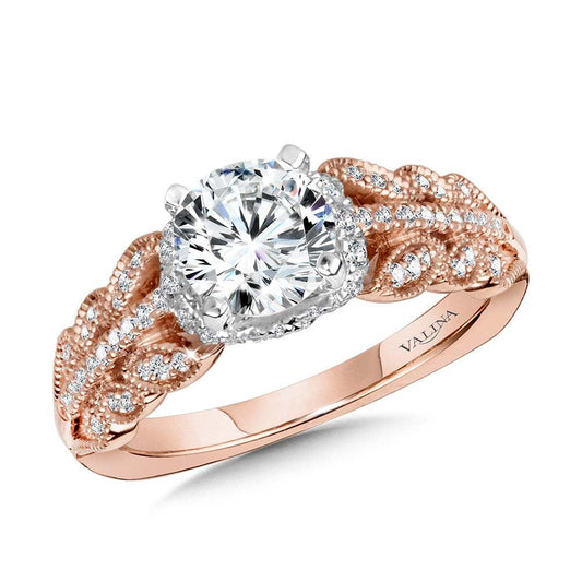 Valina Floral-Inspired, Milgrain-Beaded, Hidden Accents Diamond Engagement Ring R2240PW