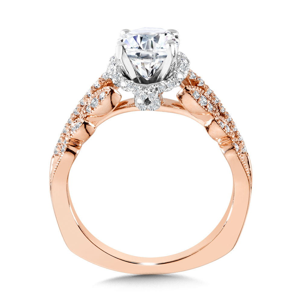 Valina Floral-Inspired, Milgrain-Beaded, Hidden Accents Diamond Engagement Ring R2240PW