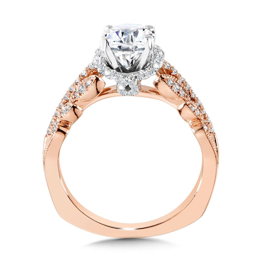 Valina Floral-Inspired, Milgrain-Beaded, Hidden Accents Diamond Engagement Ring R2240PW