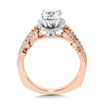Valina Floral-Inspired, Milgrain-Beaded, Hidden Accents Diamond Engagement Ring R2240PW