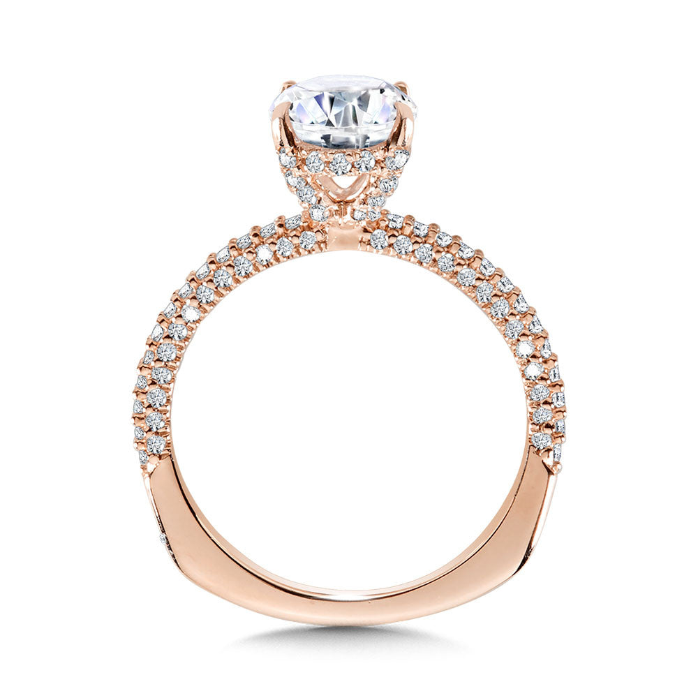 OVAL-CUT, THREE-ROW PAVE-ILLUSION & HIDDEN HALO DIAMOND ENGAGEMENT RING R2241P