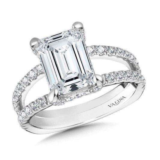 Valina Emerald-Cut Hidden Accents & Split Shank Diamond Engagement Ring R2242W