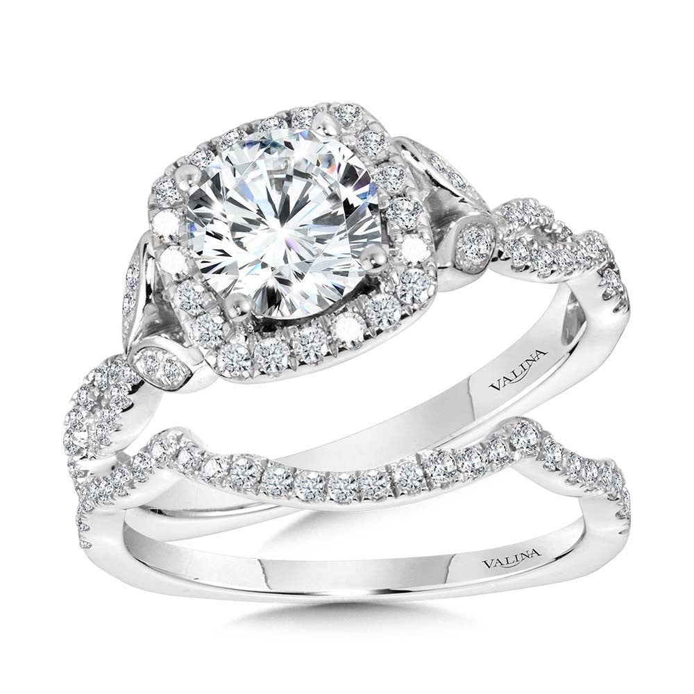 Valina Floral-Inspired Cushion-Shaped Halo & Criss Cross Diamond Engagement Ring R2249W