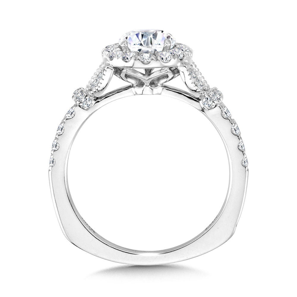 Valina Tapered & Milgrain-Beaded Round Diamond Halo Engagement Ring R2252W
