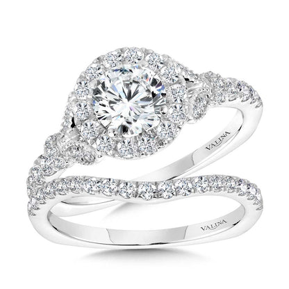 Valina Tapered & Milgrain-Beaded Round Diamond Halo Engagement Ring R2252W
