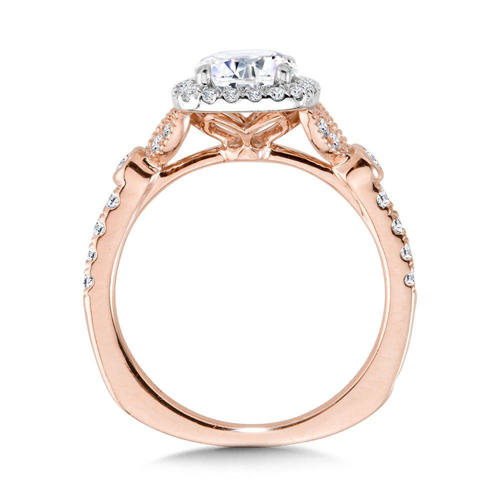 Valina Tapered & Milgrain-Beaded Cushion-Shaped Diamond Halo Engagement Ring R2253PW
