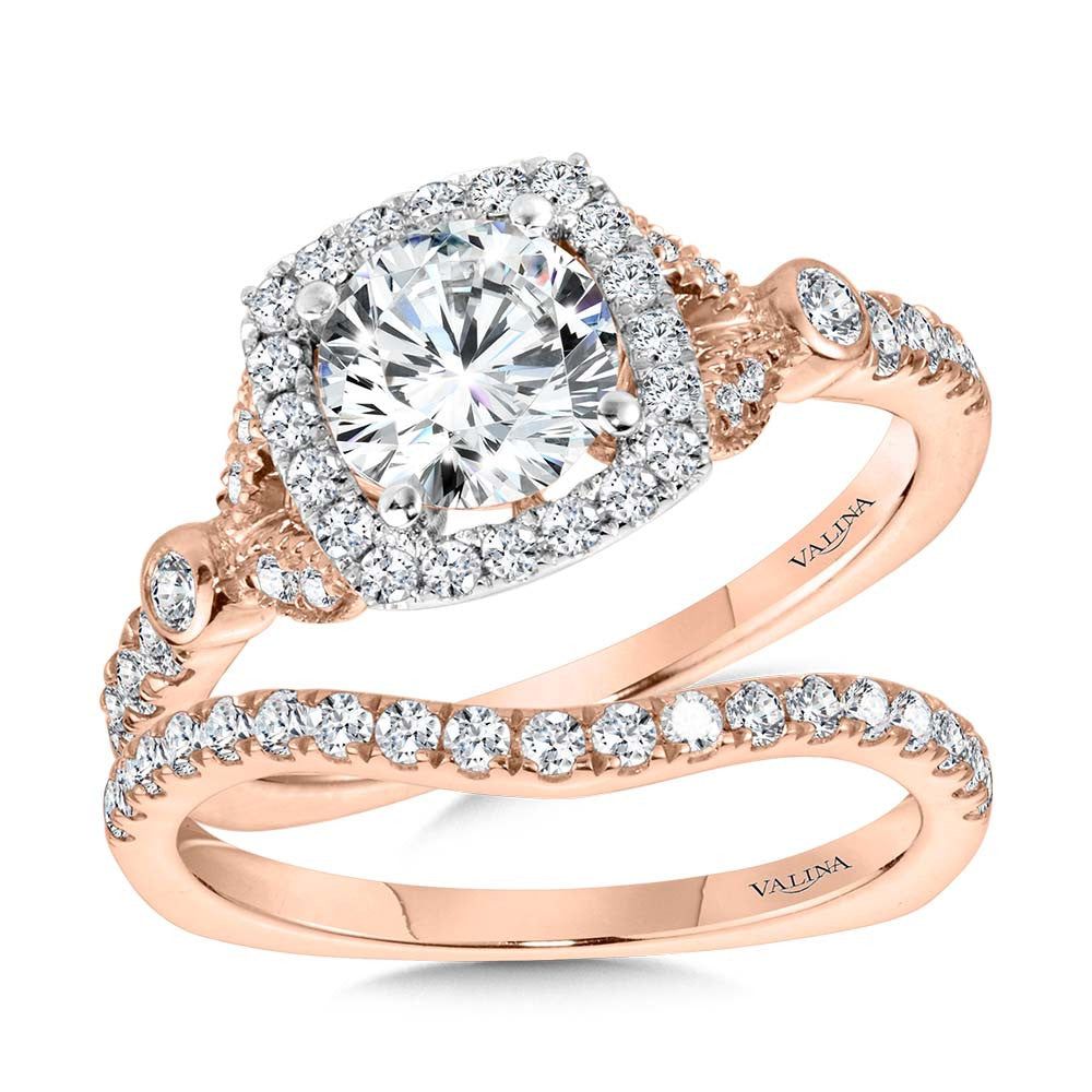 Valina Tapered & Milgrain-Beaded Cushion-Shaped Diamond Halo Engagement Ring R2253PW