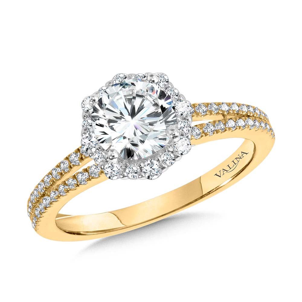 Valina Split Shank & Blooming Halo Diamond Cape Engagement Ring R2254YW-SR