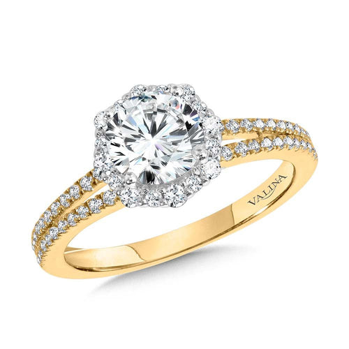 Split Shank & Blooming Halo Diamond Cape Engagement Ring R2254YW-SR