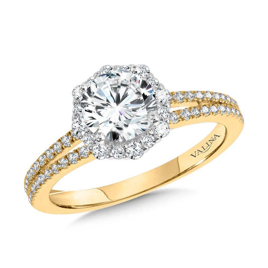 Valina Split Shank & Blooming Halo Diamond Cape Engagement Ring R2254YW-SR