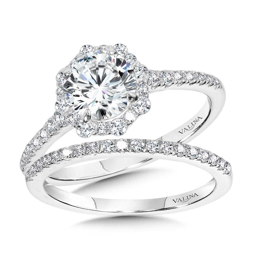 Valina Straight Blooming Halo Diamond Engagement Ring R2258W-SR