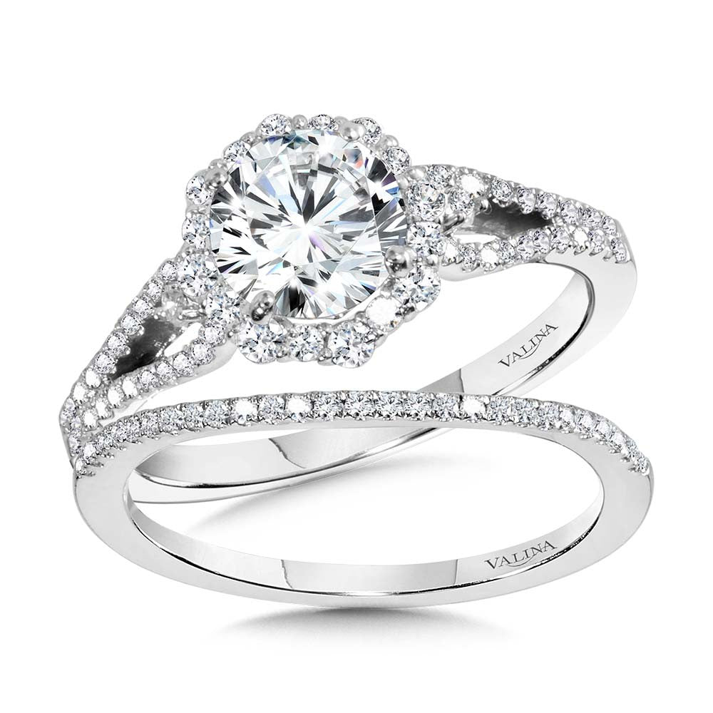 Valina Blooming Halo & Split Shank Diamond Engagement Ring R2260W-SR