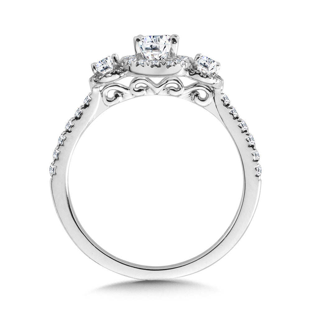 OVAL-CUT THREE-STONE DIAMOND HALO ENGAGEMENT RING R2261W-SR