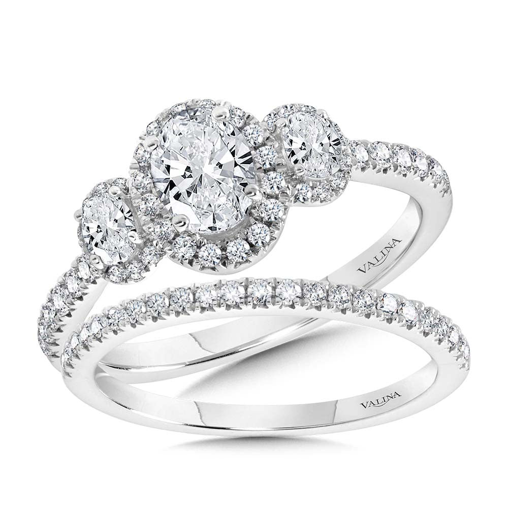 OVAL-CUT THREE-STONE DIAMOND HALO ENGAGEMENT RING R2261W-SR