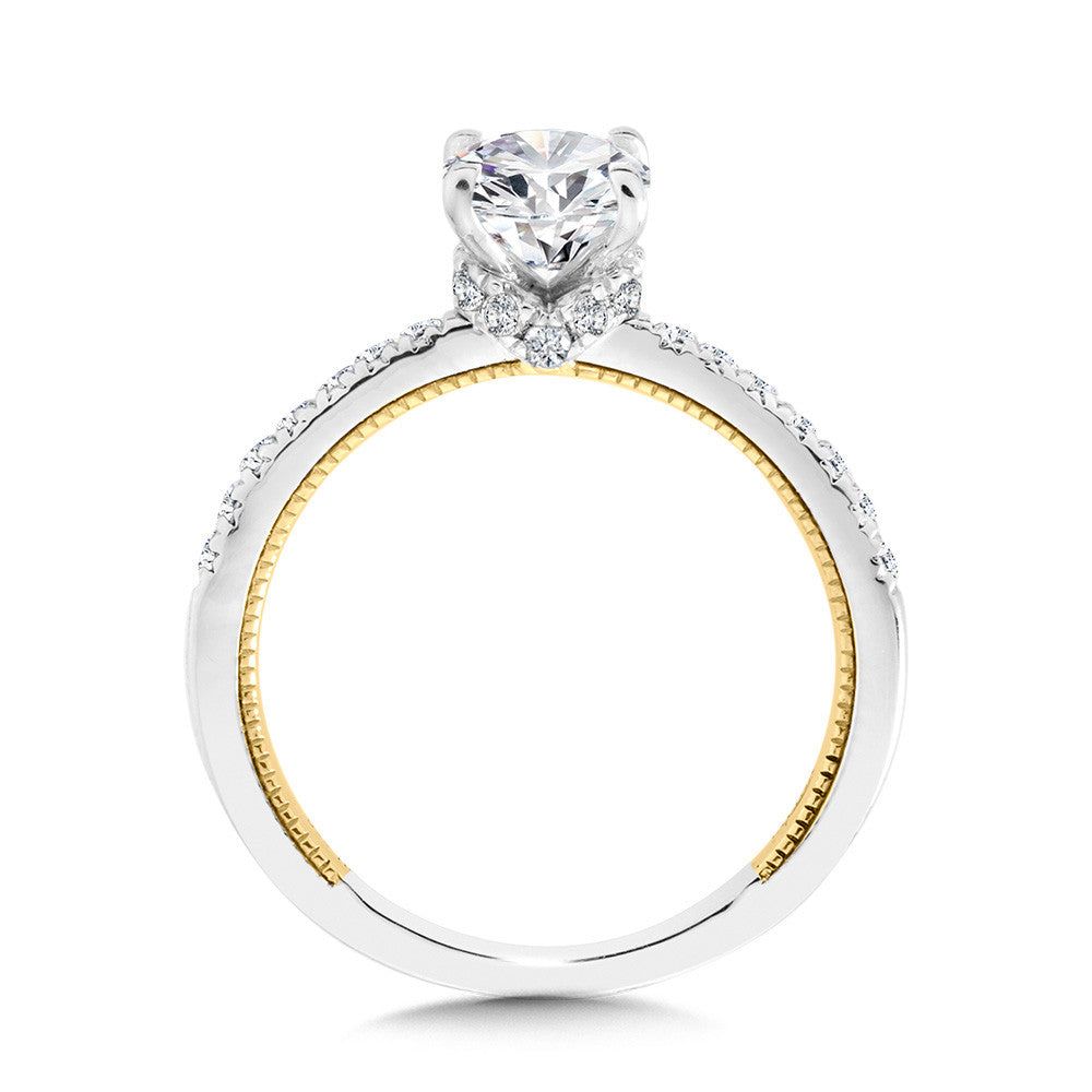 Valina Oval-Cut Two-Tone & Milgrain-Beaded Diamond Collar Engagement Ring R2263WY-SR