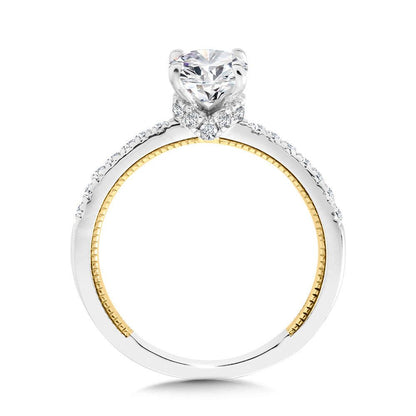 Valina Oval-Cut Two-Tone & Milgrain-Beaded Diamond Collar Engagement Ring R2263WY-SR