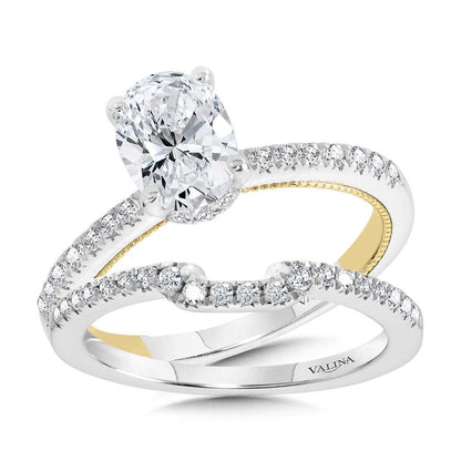 Valina Oval-Cut Two-Tone & Milgrain-Beaded Diamond Collar Engagement Ring R2263WY-SR