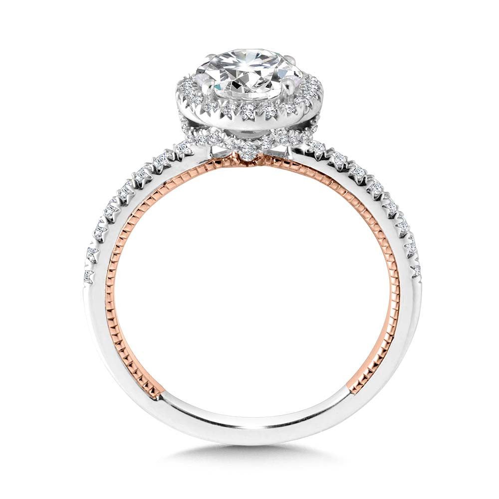 Valina Two-Tone & Milgrain-Beaded Hidden Halo, Diamond Halo Engagement Ring R2265WP-SR