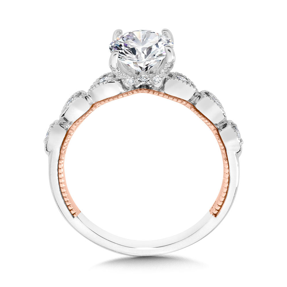 Valina Stackable Two-Tone & Milgrain-Beaded Hidden Accents Diamond Engagement Ring R2267WP-SR