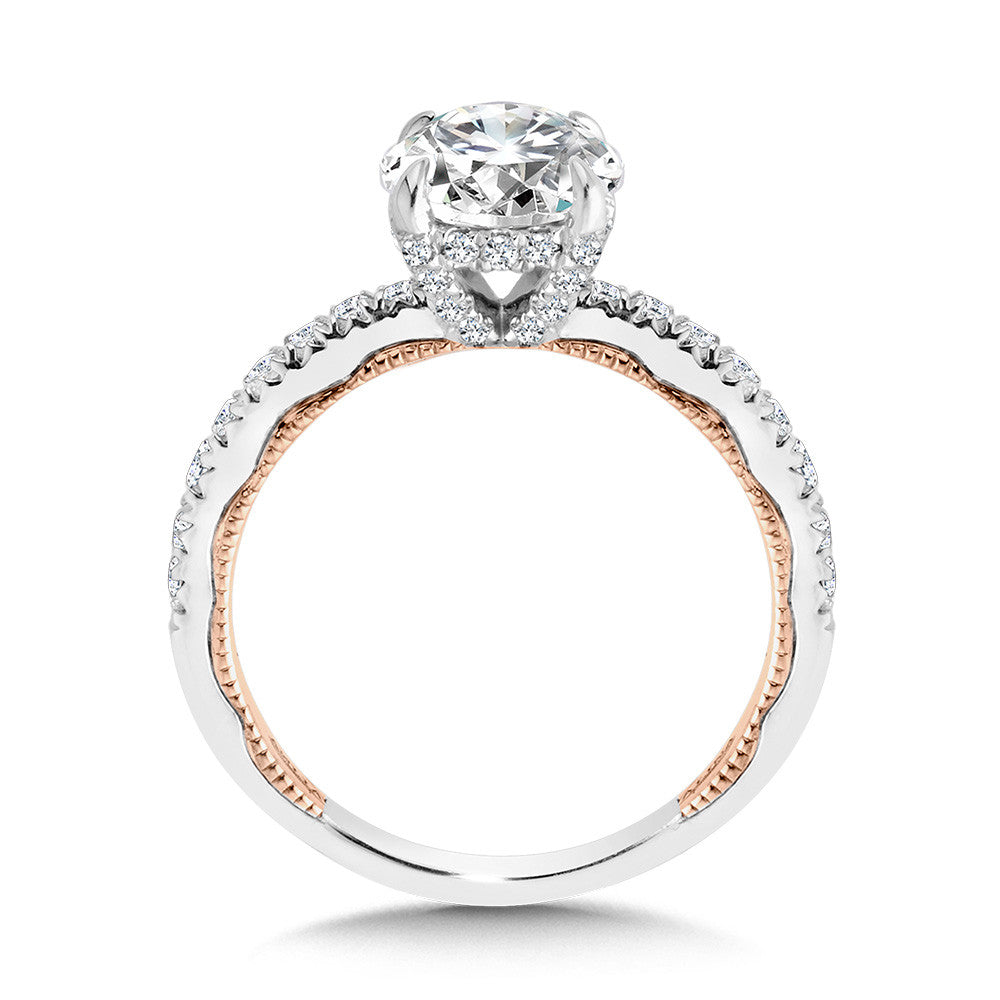 Valina Tapered Two-Tone & Milgrain-Beaded Hidden Halo Diamond Engagement Ring R2268WP-SR