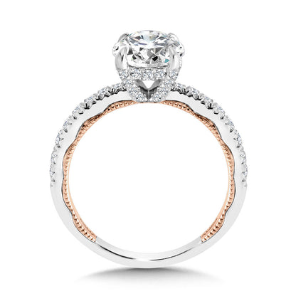 Valina Tapered Two-Tone & Milgrain-Beaded Hidden Halo Diamond Engagement Ring R2268WP-SR