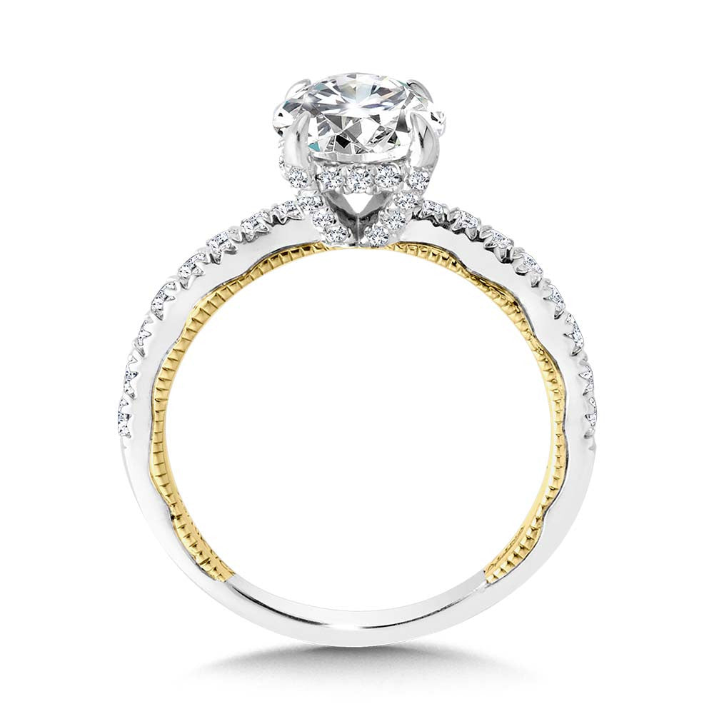 Valina Two-Tone & Milgrain-Beaded Hidden Halo Diamond Engagement Ring R2268WY-SR