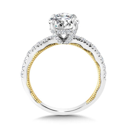 Valina Two-Tone & Milgrain-Beaded Hidden Halo Diamond Engagement Ring R2268WY-SR