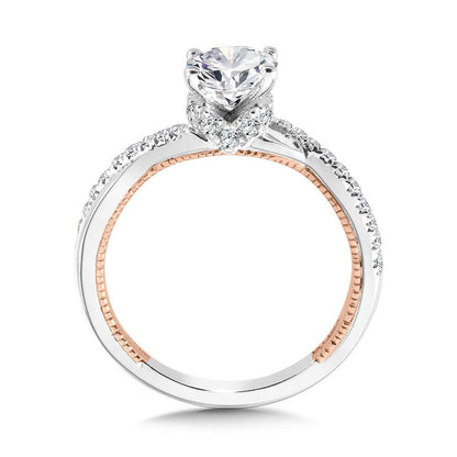 Valina Oval-Cut Crisscross Two-Tone & Milgrain-Beaded Diamond Collar Engagement Ring R2273WP-SR