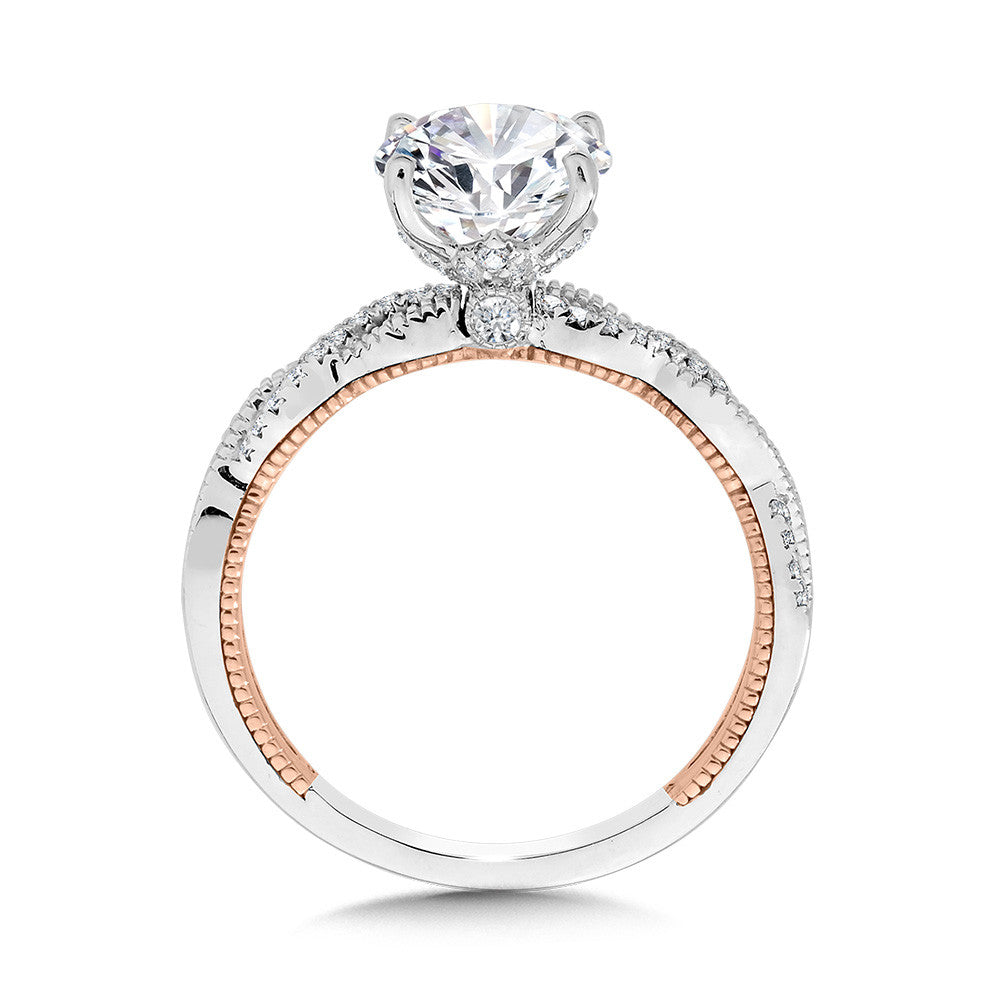 Valina Crisscross Two-Tone & Milgrain-Beaded Hidden Accents Diamond Engagement Ring R2275WP-SR